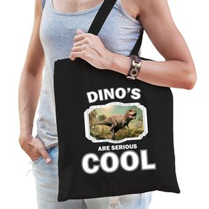 Katoenen tasje dinosaurs are serious cool zwart - dinosaurussen/ stoere t-rex dinosaurus cadeau tas