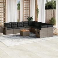 11-delige Loungeset met kussens poly rattan grijs