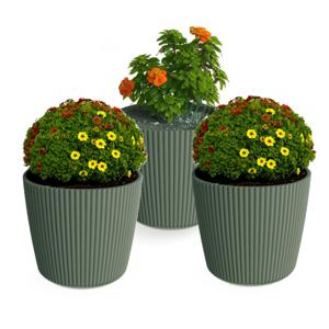 Plantenpot/bloempot Buckingham - 3x - buiten/binnen - kunststof - dennen groen - D17 x H15 cm