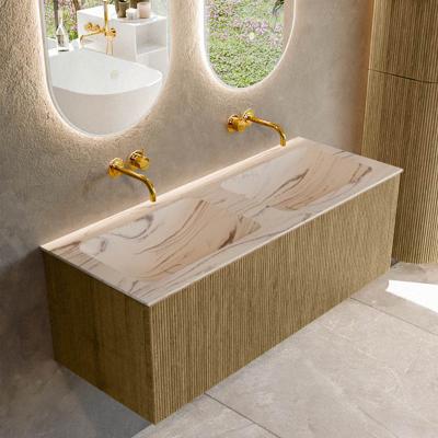 Badmeubel Mondiaz Kurve-Dlux | 120 cm | Meubelkleur Dusk | Wastafelkleur Nata | Solid surface | Wasbak beide zijden spoelbak | Zonder kraangat(en)