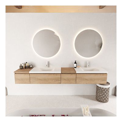 Mondiaz Bukla 240cm badmeubel met module 40 rechts kleur washed oak met 4 lades wastafel dubbel 2 kraangaten kleur talc
