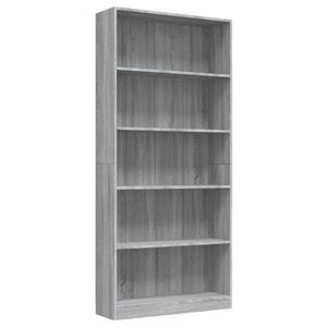 The Living Store Boekenkast Grijs Sonoma Eiken - 80 x 24 x 175 cm - 5-laags