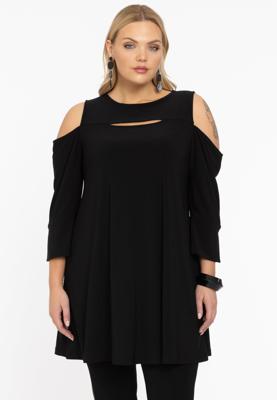 Yoek Tuniek wide bottom met uitsnedes | Zwart | Maat 54/56