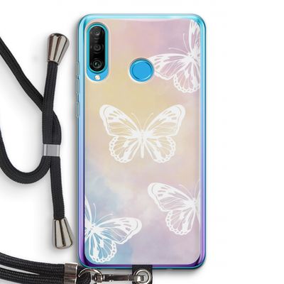 White butterfly: Huawei P30 Lite Transparant Hoesje met koord
