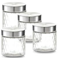 Zeller keuken voorraadpotten / bewaarpotten - 4x - 750 ml - geruit glas - 11 x 12 cm