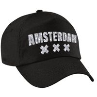 Amsterdam 020 pet /cap zwart met zilver bedrukking volwassenen   -