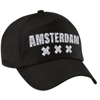 Amsterdam 020 pet /cap zwart met zilver bedrukking volwassenen - thumbnail