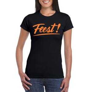 Verkleed T-shirt voor dames - feest - zwart - oranje glitter - carnaval/themafeest