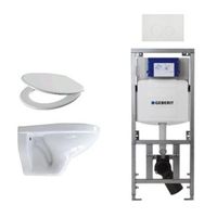 Adema Classico toiletset bestaande uit inbouwreservoir en toiletpot, basic toiletzitting en bedieningsplaat wit 4345100/0261520/SW706186/0701131