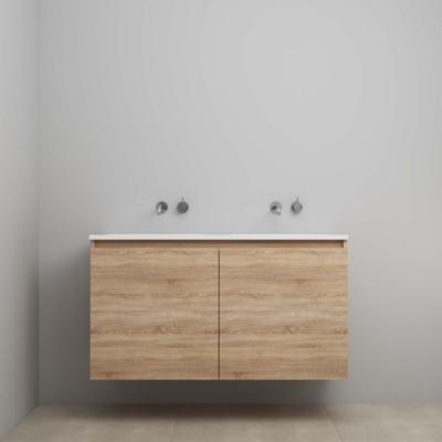 On-Line Onderkast - 120 cm - Voorgemonteerd - Greeploos 2 Deuren - Acryl Wastafel - Kraangat naar Keuze - Eiken