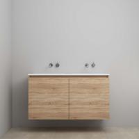 On-Line Onderkast - 120 cm - Voorgemonteerd - Greeploos 2 Deuren - Acryl Wastafel - Kraangat naar Keuze - Eiken