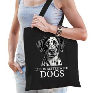Cadeau tas voor hondenliefhebbers - zwart - Dalmatiër hond - katoen - 42 x 38 cm