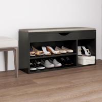 Schoenenbank met kussen 104x30x49 cm bewerkt hout grijs - thumbnail