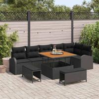 Tuinbankenset met kussen 9 pcs Zwart poly rattan