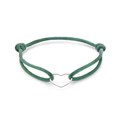 Armband Hartje zilver-satijn zilverkleurig-groen 13 - 26 cm