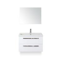 Seville Badmeubelset 80 cm - Wit Hoogglans - Keramische Wastafel Wit Djazz - met Spiegel