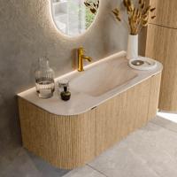 Badmeubel Mondiaz Kurve-Dlux | 110 cm | Meubelkleur Oak | Wastafelkleur Meli | Solid surface | Wasbak midden spoelbak | 1 kraangat