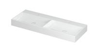 Wastafel United Porselein dubbel met 2 kraangaten incl. porseleinen click plug en verborgen overloop systeem 120 cm x 45 cm x 11 cm Glans wit 0206131