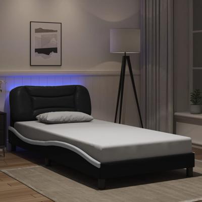 Bedframe met LED-verlichting kunstleer zwart en wit 100x200 cm