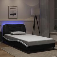Bedframe met LED-verlichting kunstleer zwart en wit 100x200 cm
