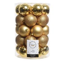 34x Gouden kerstversiering kerstballen kunststof 8 cm - thumbnail
