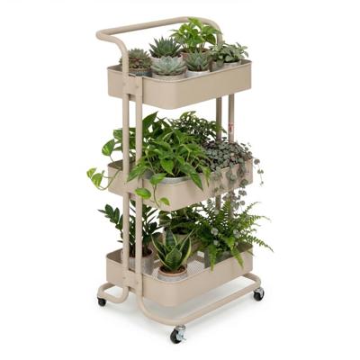 5Five Plantenrek / planten trolley - beige - metaal - 48 x 42 x 87 cm - binnen en buiten