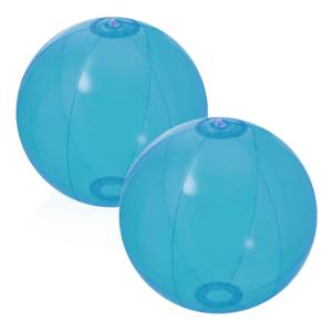 Opblaasbare strandbal plastic - 2x stuks - transparant blauw - D28 cm - Strand buiten zwembad speelg