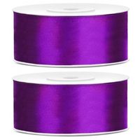 2x Hobby/decoratie paarse satijnen sierlinten 2,5 cm/25 mm x 25 meter