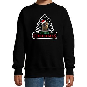Dieren kersttrui alpaca zwart kinderen - Foute alpacas kerstsweater