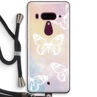 White butterfly: HTC U12+ Transparant Hoesje met koord