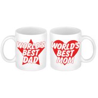 Worlds Best Mom en Dad mok rood - Vaderdag en moederdag cadeau - feest mokken - thumbnail