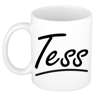 Tess Naam koffiemok - beker - met sierlijke letters - wit - 300 ml - Cadeau - Dames