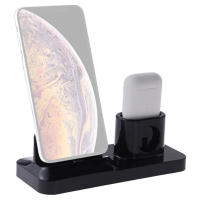 Draadloze oplaadbare basis oplaad station houder voor mobiele telefoon & headset met micro USB + USB-C/type-C + 8 pin interface (zwart)