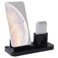 Draadloze oplaadbare basis oplaad station houder voor mobiele telefoon & headset met micro USB + USB-C/type-C + 8 pin interface (zwart)