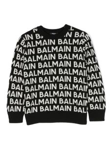 Balmain Kids pull en maille à logo intarsia - Noir