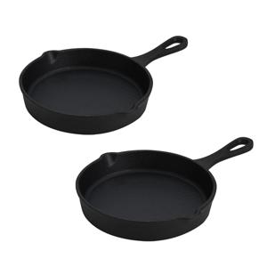 Serveerpannetje - 2x - met steel - D14 cm - gietijzer - rond - pan - tapas pannetje