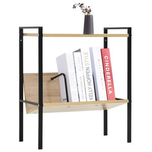 The Living Store Boekenkast - 2-laags - 52 x 28 x 59 cm - zwart/eiken - spaanplaat/staal