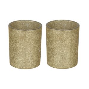 2x Gouden theelichthouders/waxinelichthouders glitter 10 cm