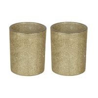 2x Gouden theelichthouders/waxinelichthouders glitter 10 cm - thumbnail