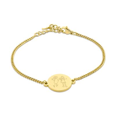 Gepersonaliseerde kindertekening ronde armband - Stainless steel - Goud