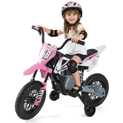 12V Elektrische Motorfiets voor Kinderen met Muziek Draadloze Connectiviteit en Bluetooth-functionaliteit-Roze