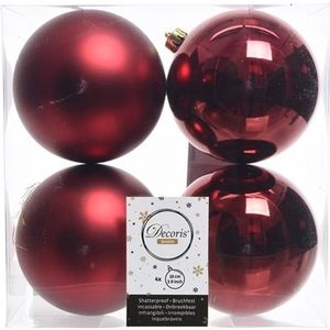 4x Donkerrode kerstballen 10 cm kunststof mat/glans   -