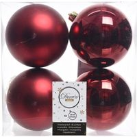 4x Donkerrode kerstballen 10 cm kunststof mat/glans   - - thumbnail