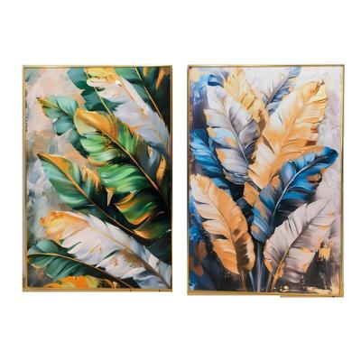 Schilderij Home ESPRIT Geel Blauw Wit Groen Gouden Tropisch 80 x 3,5 x 120 cm (2 Stuks)
