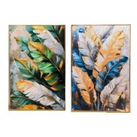 Schilderij Home ESPRIT Geel Blauw Wit Groen Gouden Tropisch 80 x 3,5 x 120 cm (2 Stuks)