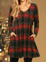 Christmas Check Print V-Neck Loose Dress - thumbnail