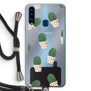Cactusprint roze: Samsung Galaxy A20s Transparant Hoesje met koord
