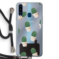 Cactusprint roze: Samsung Galaxy A20s Transparant Hoesje met koord