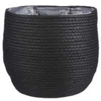 Naturel zwart rotan planten pot mand van gedraaid jute/riet H24 en D26 cm