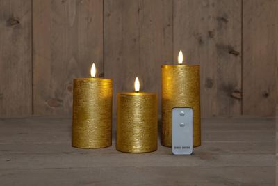 B.O. 3Pcs 3D Wick Gold Candle 7,5X1012,515 cm Rustic Wax - Annas collection